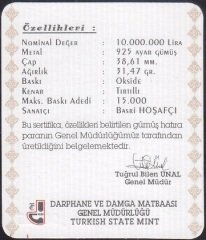 Hatıra Para Sertifikası - Divriği Ulu Camii Ve Darüşşifası 2001