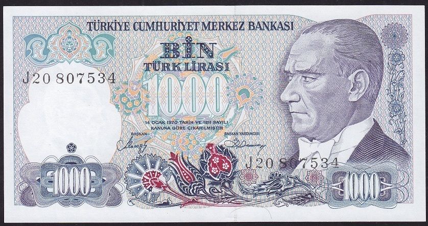 7.Emisyon 2.Tertip 1000 Lira J20 807534 Çilaltı Çil