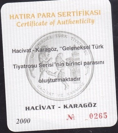 Hatıra Para Sertifikası - Hacivat Karagöz 2000