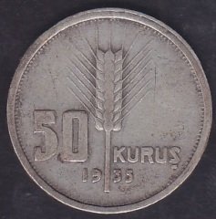 1935 Yılı 50 Kuruş Çok Temiz Gümüş