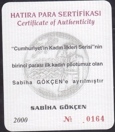 Hatıra Para Sertifikası - Sabiha Gökçen - 2000 Yılı