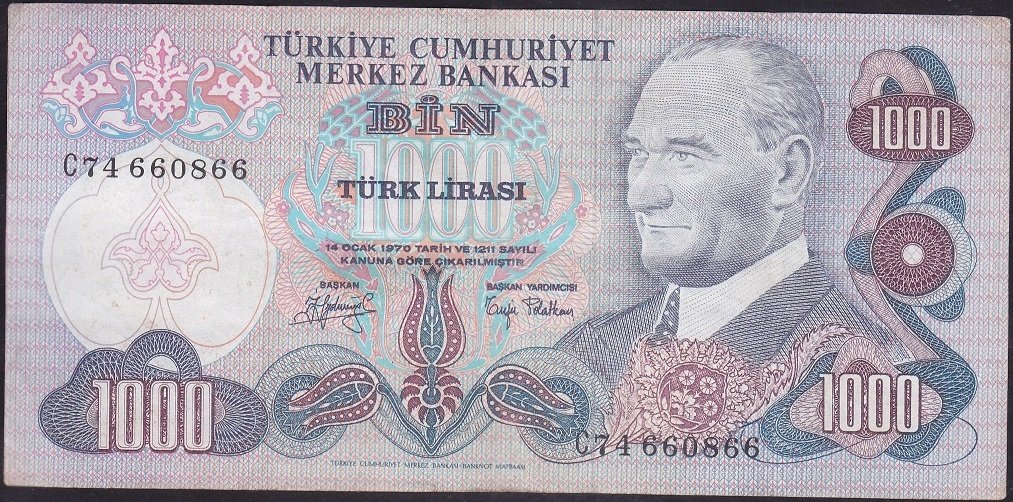 6.EMİSYON 2.TERTİP 1000 LİRA C74 660866 ÇOK TEMİZ +