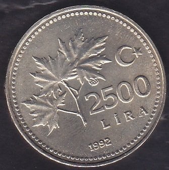 1992 YILI 2500 LİRA ÇİL