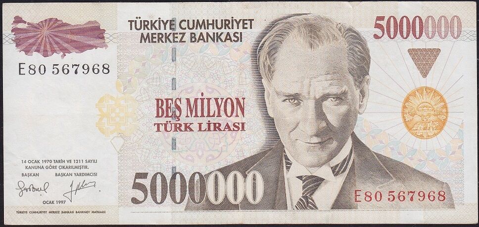 7.Emisyon 5 000 000 Lira E80 567968 Çok Temiz+