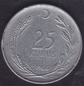 1966 Yılı 25 Kuruş Temiz (Ters 5 Gram )