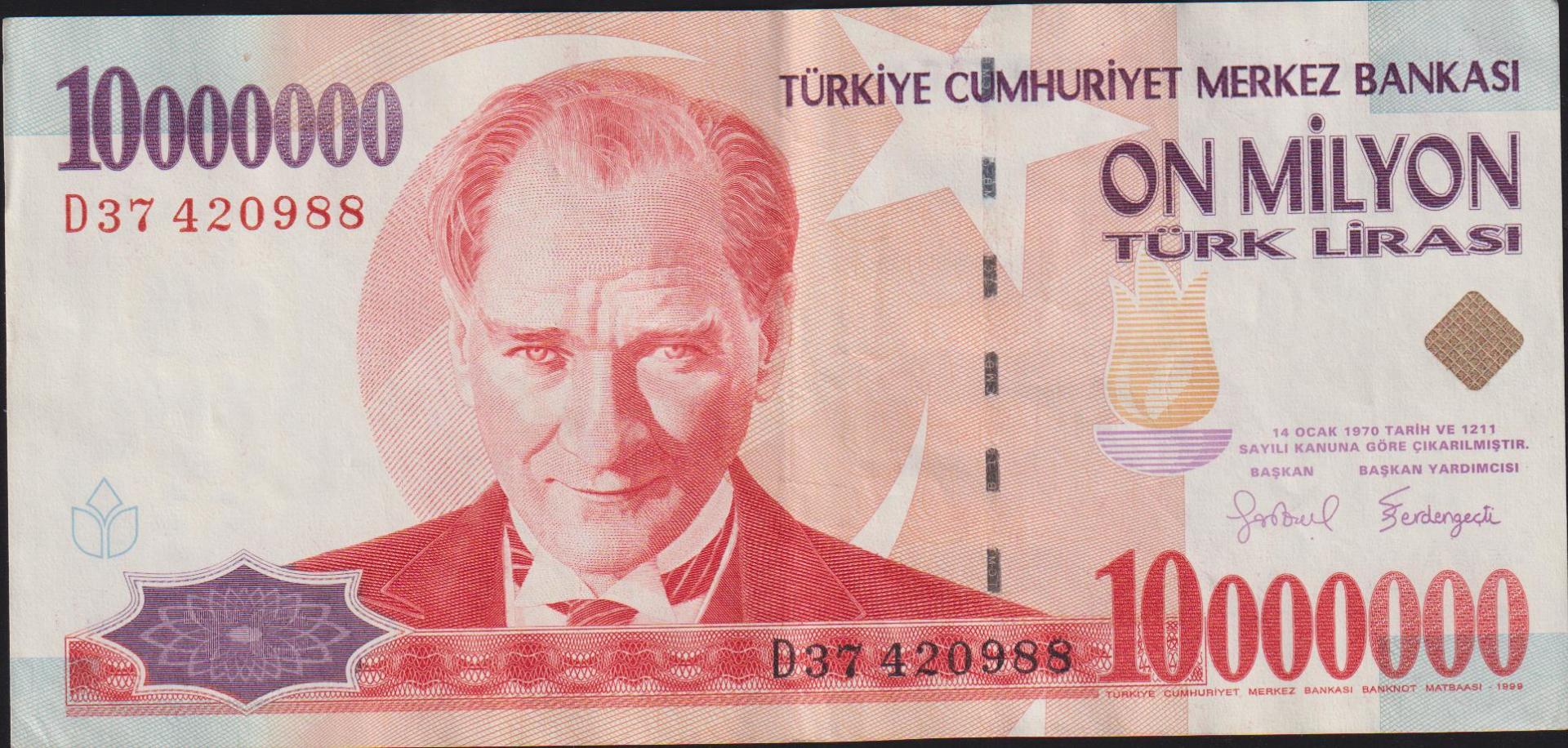 7.Emisyon 10 000 000 Lira D37 420988 Ççt Çilaltı