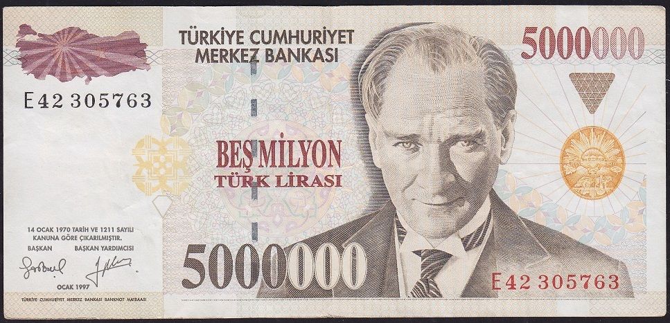 7.Emisyon 5 000 000 Lira E42 305763 Çok Temiz+