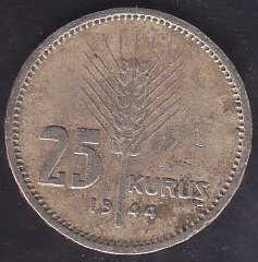 1944 Yılı 25 Kuruş Çok Temiz Bronz