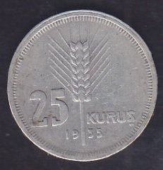 1935 Yılı 25 Kuruş Çok Temiz Gümüş