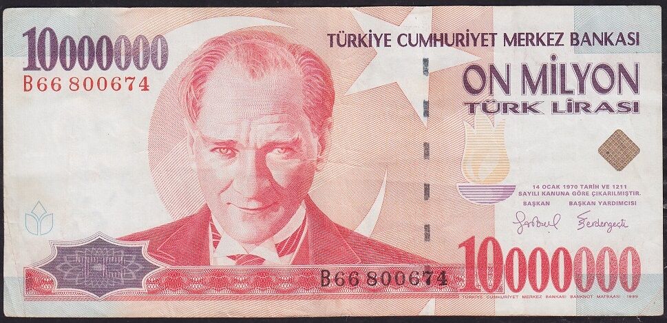 7.Emisyon 10 000 000 Lira B66 800674 Çok Temiz