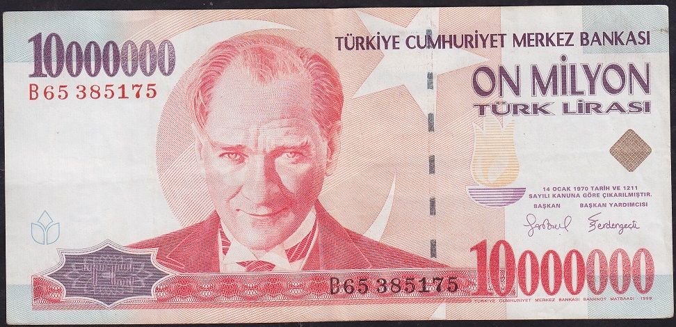 7.Emisyon 10 000 000 Lira B65 385175 Çok Temiz+