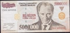 7.Emisyon 5 000 000 Lira E09 307395 Çok Temiz+