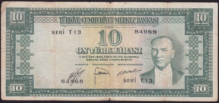 5.Emisyon 2.Tertip 10 Lira T13 84968 Çok Temiz