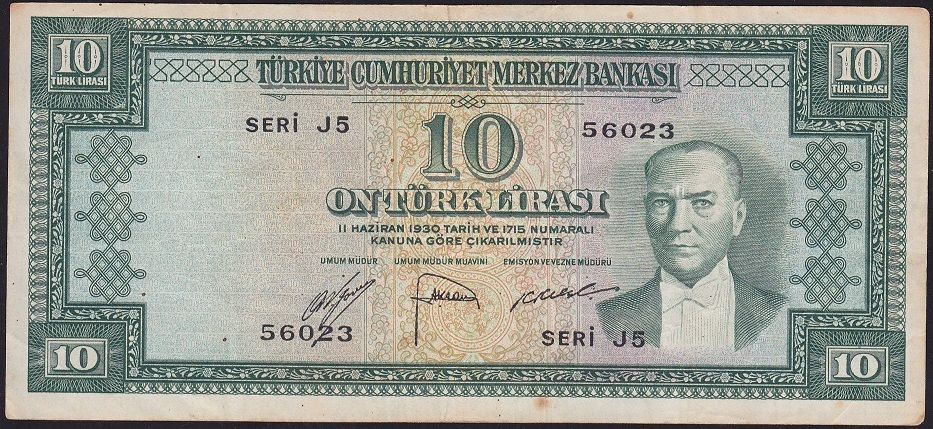 5.Emisyon 1.Tertip 10 Lira J5 56023 Çok Temiz