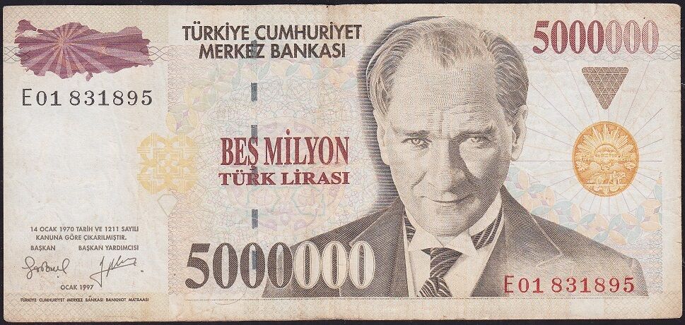 7.Emisyon 5 000 000 Lira E01 831895 Çok Temiz