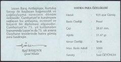 Hatıra Para Sertifikası - Lozan Barış Antlaşması - 1998 Yılı