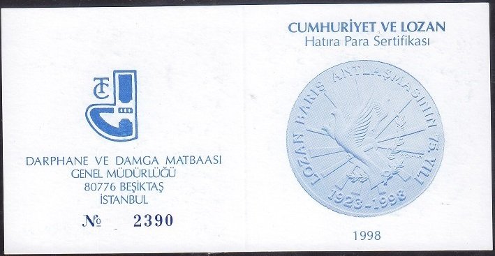 Hatıra Para Sertifikası - Cumhuriyet Ve Lozan - 1998 Yılı