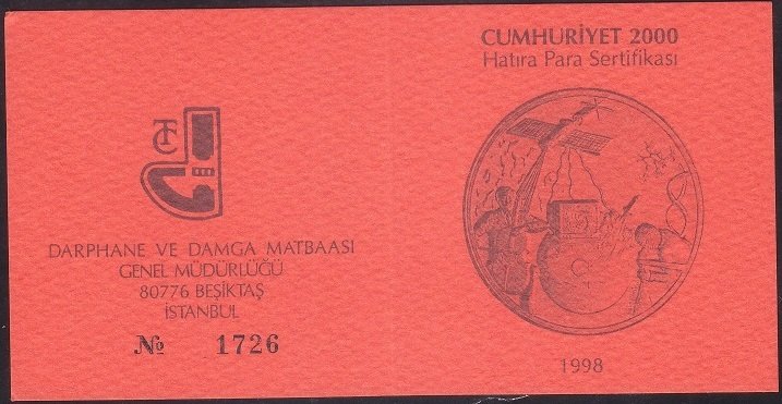 Hatıra Para Sertifikası - Cumhuriyet 2000 - 1998 Yılı
