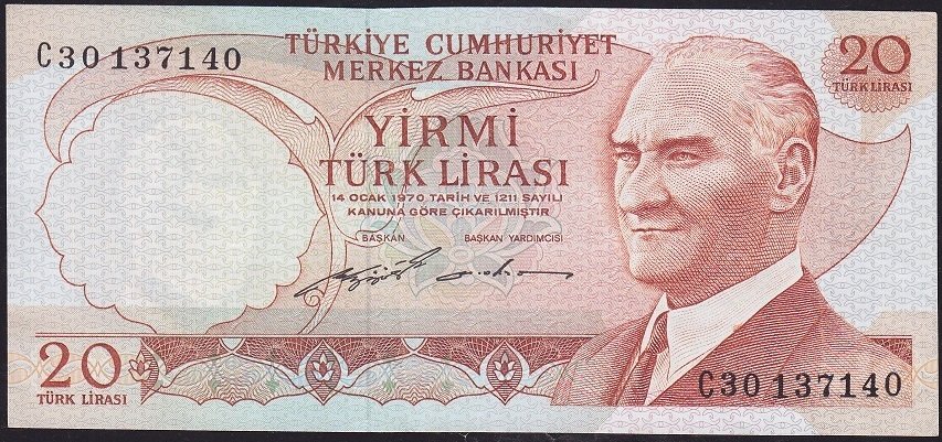 6.Emisyon 2.Tertip 20 Lira C30 137140 Çok Çok Temiz+