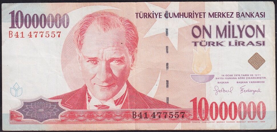 7.Emisyon 10 000 000 Lira B41 477557 Çok Temiz