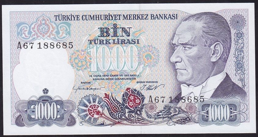 7.Emisyon 1.Tertip 1000 Lira A67 188685 Çilaltı Çil