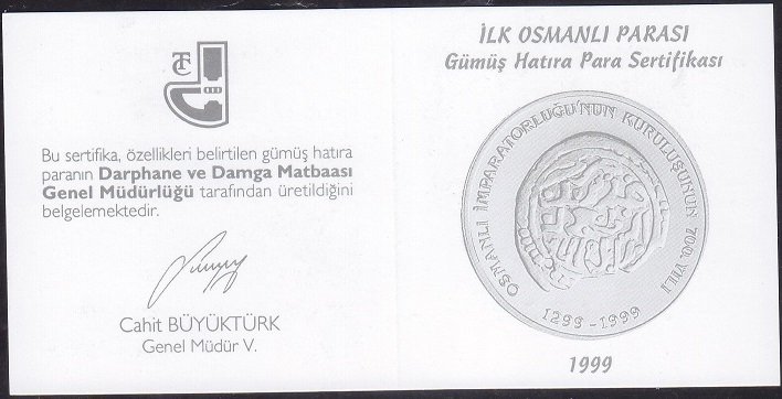 Hatıra Para Sertifikası - İlk Osmanlı Parası  - 1999 Yılı
