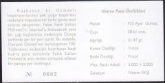 Hatıra Para Sertifikası - Fatih Sultan Mehmet  - 1999 Yılı