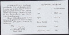 Hatıra Para Sertifikası - Dolmabahçe Sarayı  - 1999 Yılı