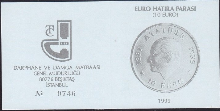 Hatıra Para Sertifikası - Euro Hatıra Parası ( 10 Euro ) - 1999 Yılı
