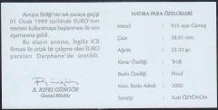 Hatıra Para Sertifikası - Euro Hatıra Parası ( 10 Euro ) - 1999 Yılı