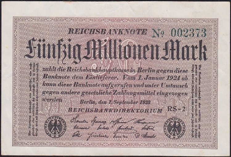 Almanya 50 Milyon Mark 1923 Çok Çok Temiz+ 6 Rakam (R108h)