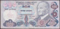 6.EMİSYON 1.TERTİP 1000 LİRA B88 392636 ÇOK TEMİZ +