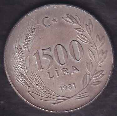 1981 Yılı 1500 Lira Dünya Besin Günü Gümüş ( 16 Gram )