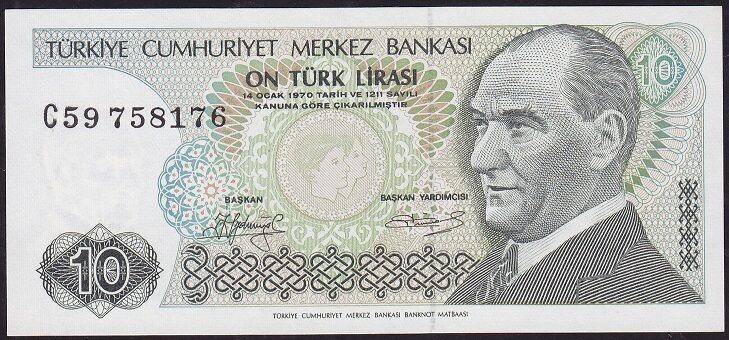 7.Emisyon 1.Tertip 10 Lira C59 758176 Çil Kısa Kaş