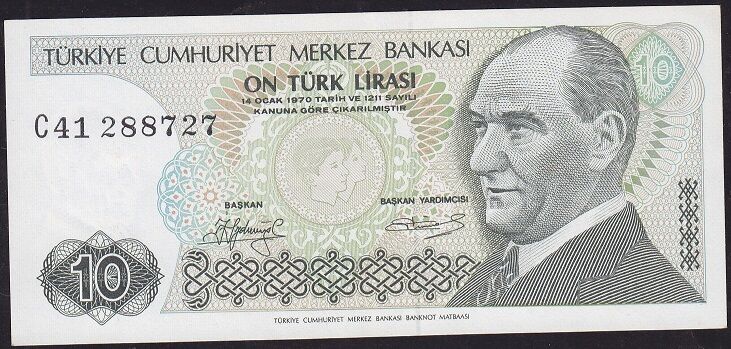 7.Emisyon 1.Tertip 10 Lira C41 288727 Çilaltı Kısa Kaş