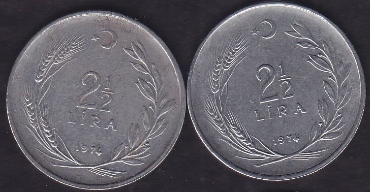 1974 Yılı 2.5 Lira (Ters Düz Takım)