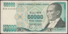 7.Emisyon 1.Tertip 50000 Lira B55 220332 Çok Temiz