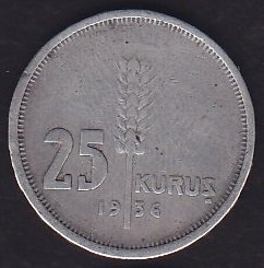 1936 Yılı 25 Kuruş Gümüş