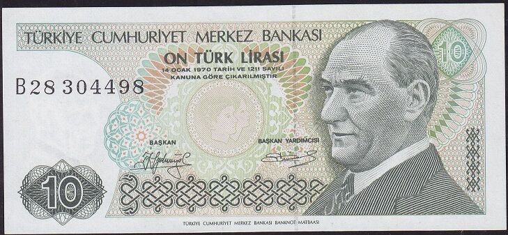 7.Emisyon 1.Tertip 10 Lira B28 304498 Çilaltı Kısa Kaş