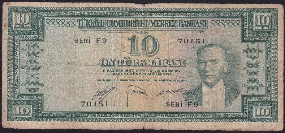 5.Emisyon 1.Tertip 10 Lira F9 70151 Temiz