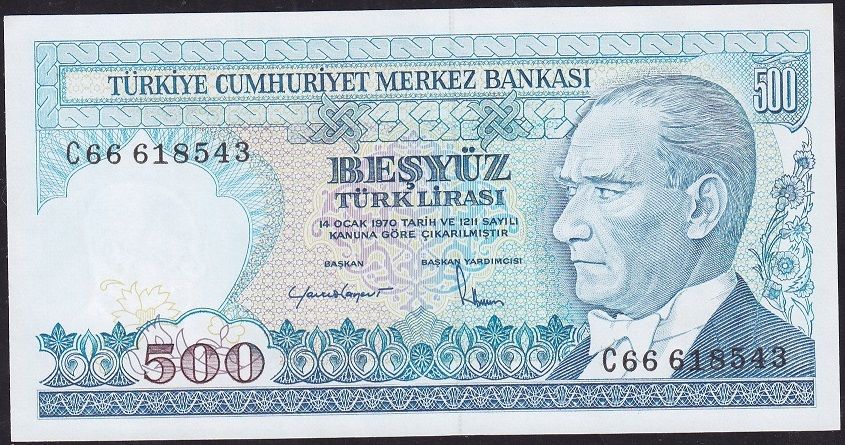 7.Emisyon 2.Tertip 500 Lira C66 618543 Çil