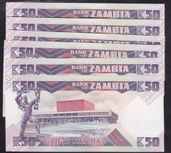 ZAMBİA 50 KWACHA 1980 ÇİL 10 ADET SERİ TAKİPLİ