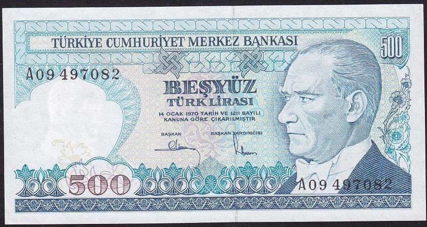 7.Emisyon 1.Tertip 500 Lira A09 497082 Çilaltı Çil