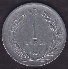 1961 Yılı 1 Lira ( Ters )