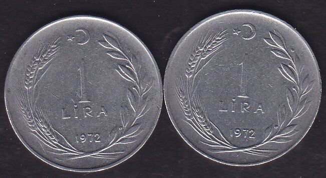 1972 Yılı 1 Lira (Ters Düz Takım)