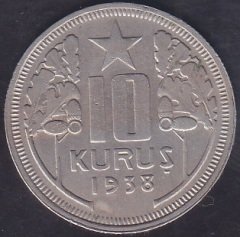 1938 Yılı 10 Kuruş Çilaltı Çil
