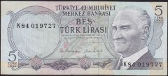 6.EMİSYON 2.TERTİP 5 LİRA K84 019727 ÇOK TEMİZ +