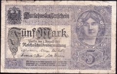 Almanya 5 Mark 1917 Temiz 7 rakamlı ( R54a )