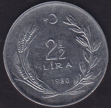 1980 Yılı 2.5 Lira Düz Çilaltı Çil