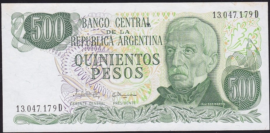 Arjantin 500 Pesos 1977 Çilaltı Çil ( Sararma lekeleri var) Pick 303d